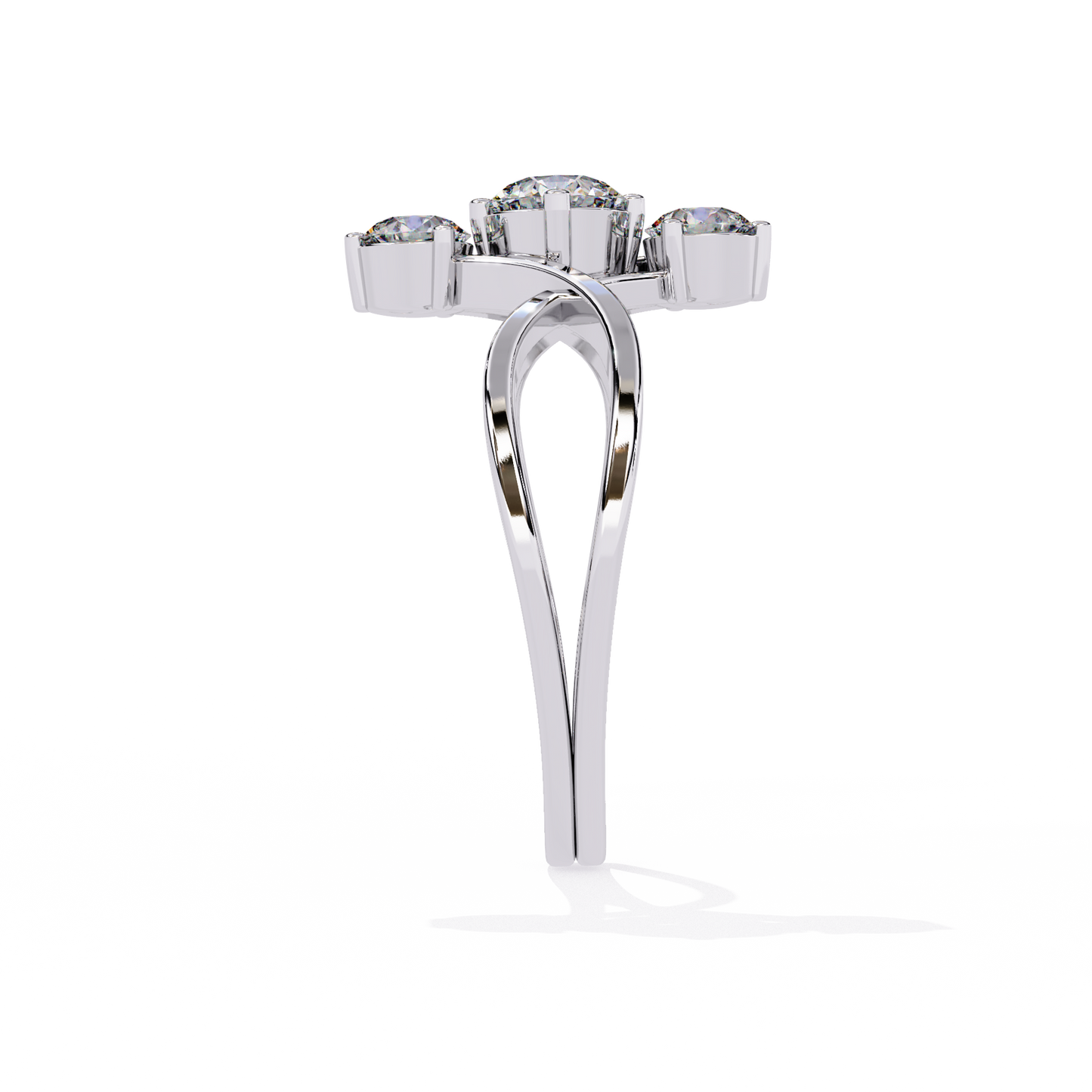 Modern Trio-Diamond Bypass Gold Ring - 0.65 Ct