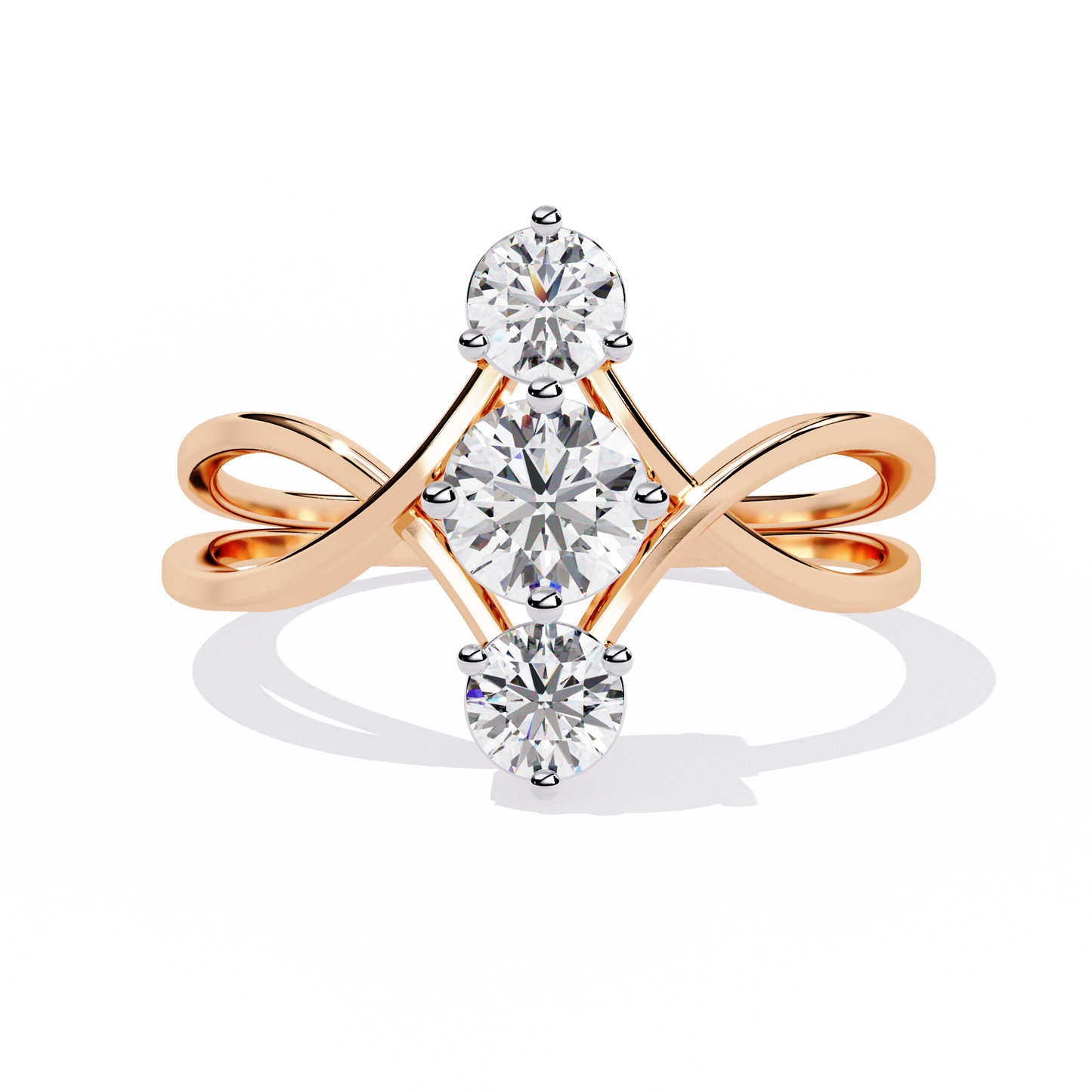 Modern Trio-Diamond Bypass Gold Ring - 0.65 Ct