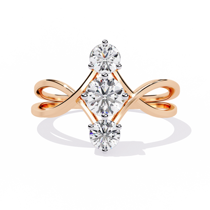 Modern Trio-Diamond Bypass Gold Ring - 0.65 Ct