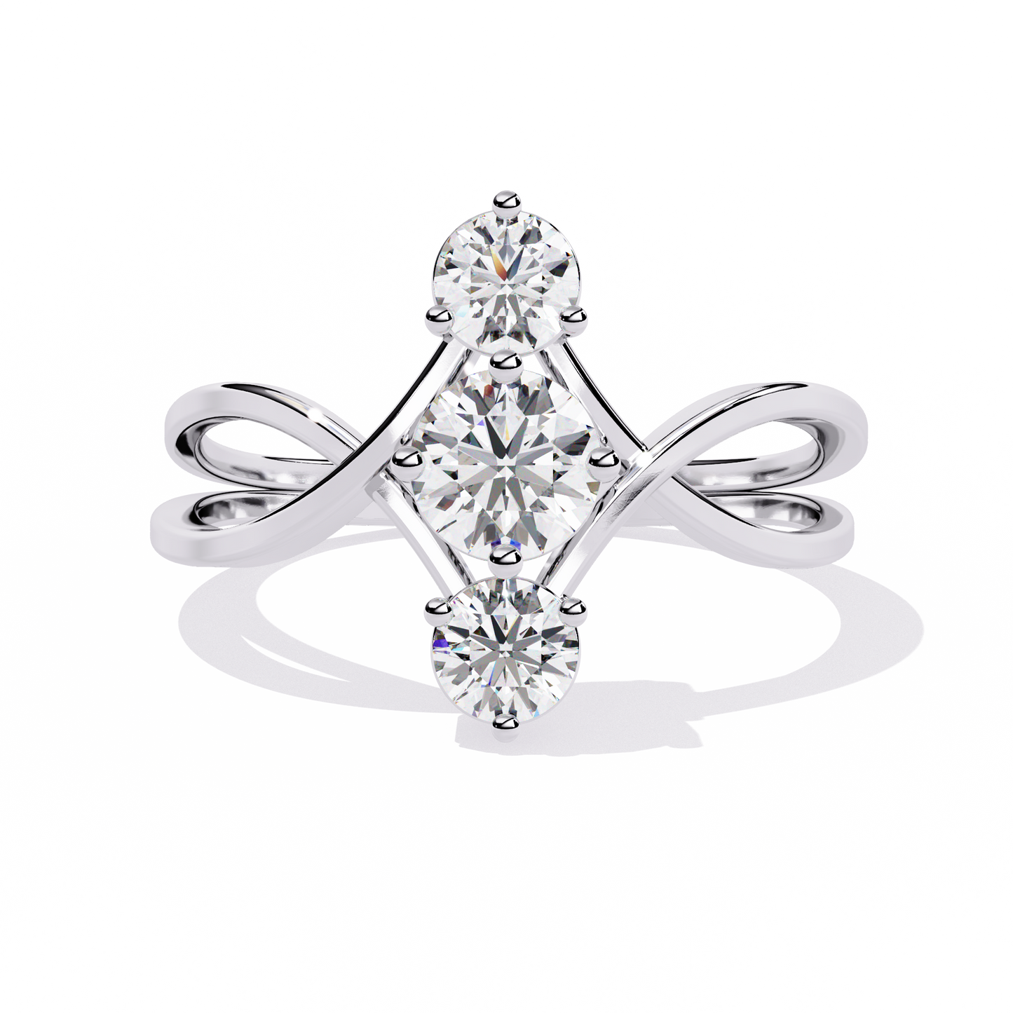 Modern Trio-Diamond Bypass Gold Ring - 0.65 Ct