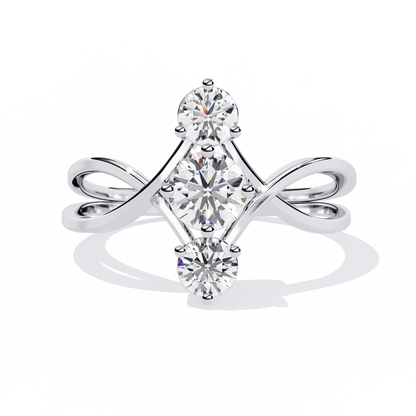Modern Trio-Diamond Bypass Gold Ring - 0.65 Ct