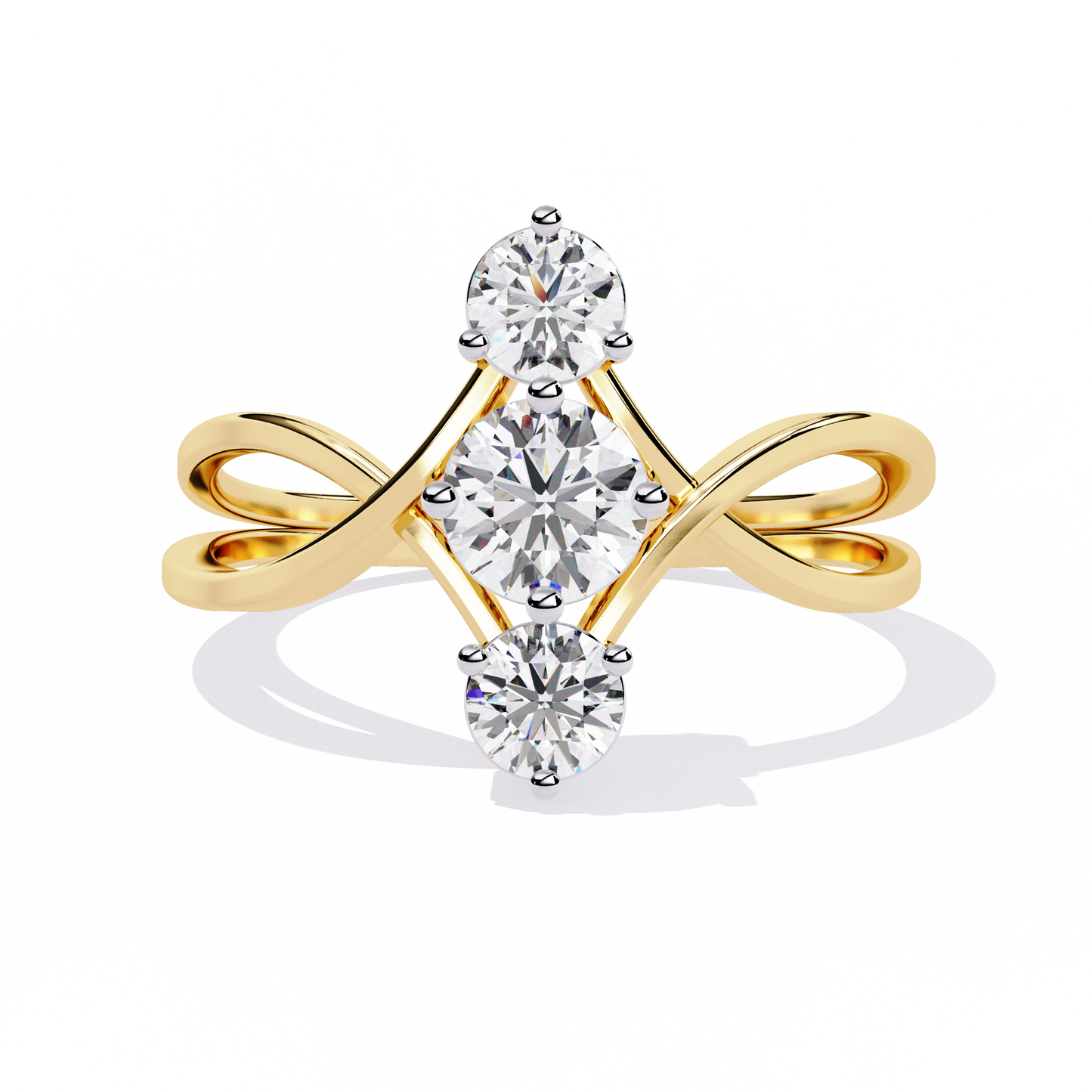 Modern Trio-Diamond Bypass Gold Ring - 0.65 Ct