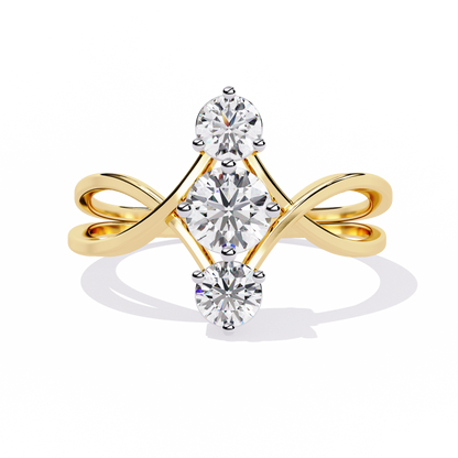 Modern Trio-Diamond Bypass Gold Ring - 0.65 Ct