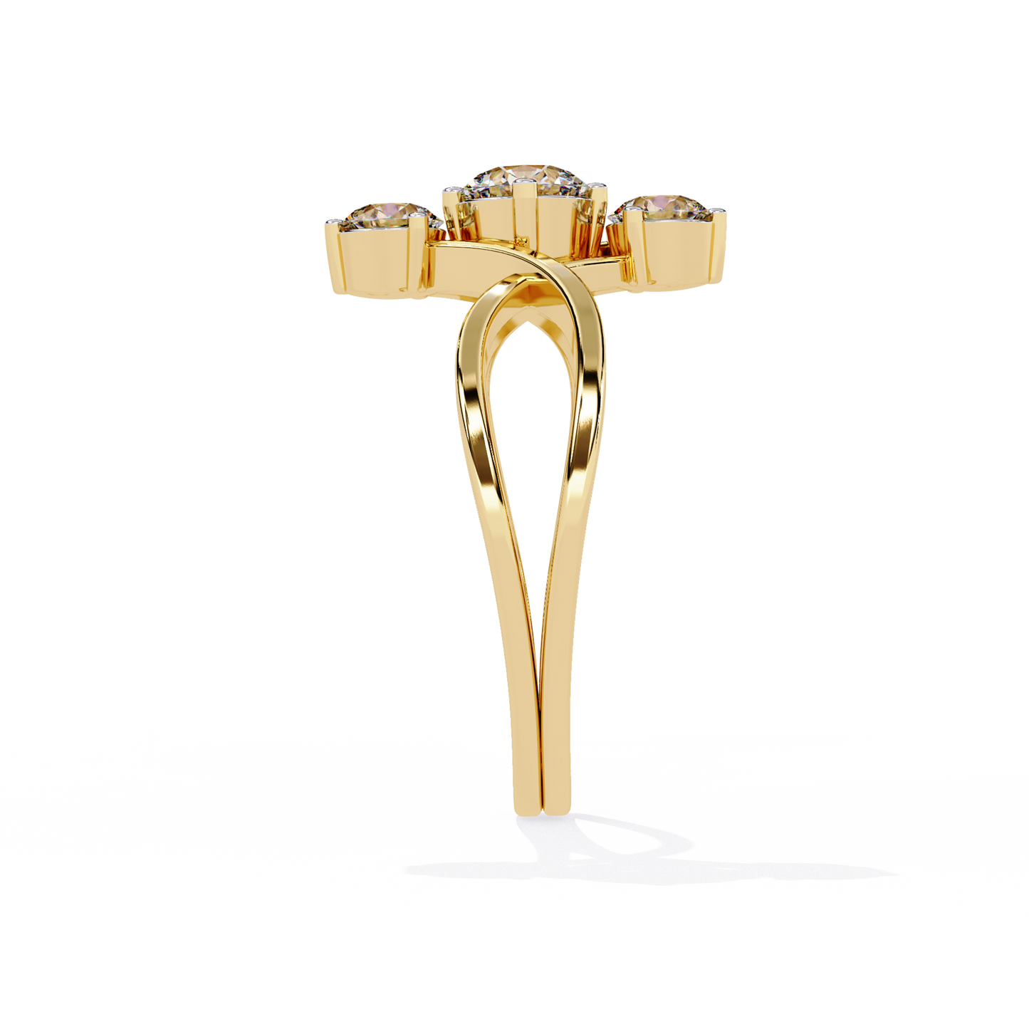 Modern Trio-Diamond Bypass Gold Ring - 0.65 Ct