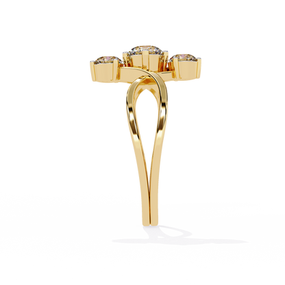 Modern Trio-Diamond Bypass Gold Ring - 0.65 Ct