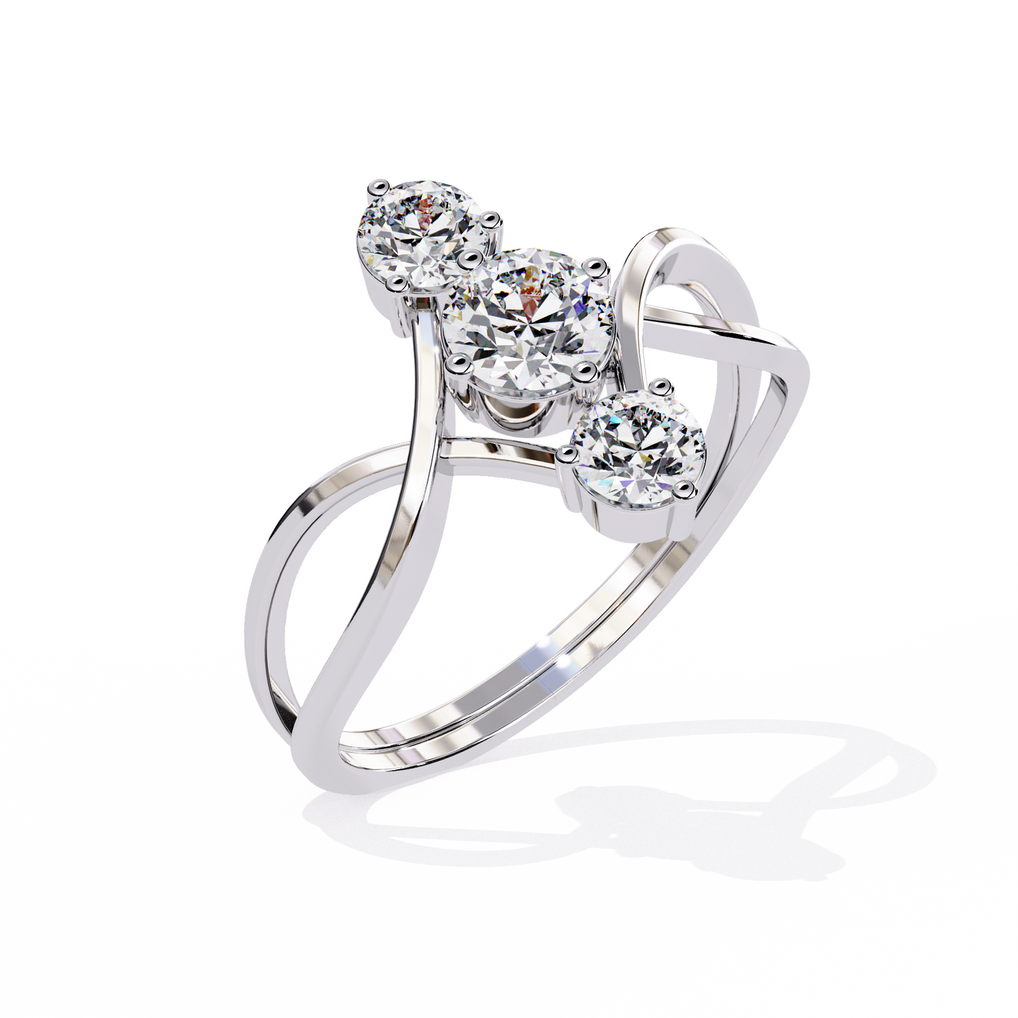 Modern Trio-Diamond Bypass Gold Ring - 0.65 Ct