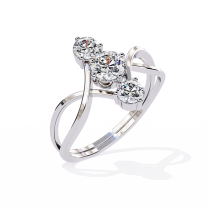 Modern Trio-Diamond Bypass Gold Ring - 0.65 Ct