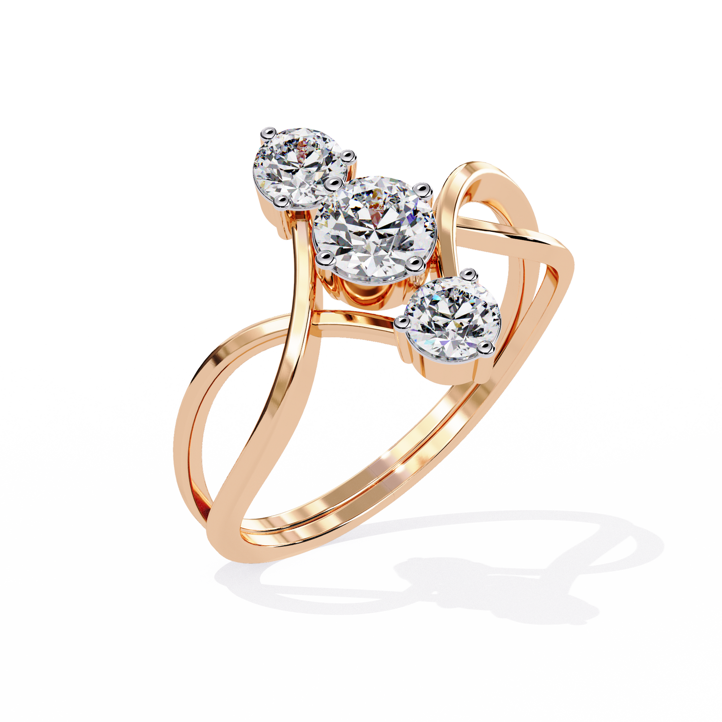 Modern Trio-Diamond Bypass Gold Ring - 0.65 Ct