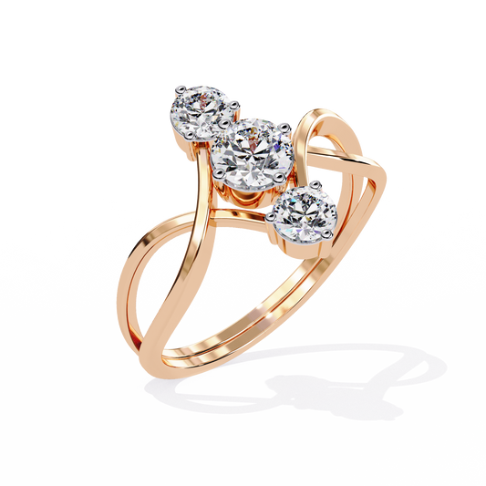 Modern Trio-Diamond Bypass Gold Ring - 0.65 Ct