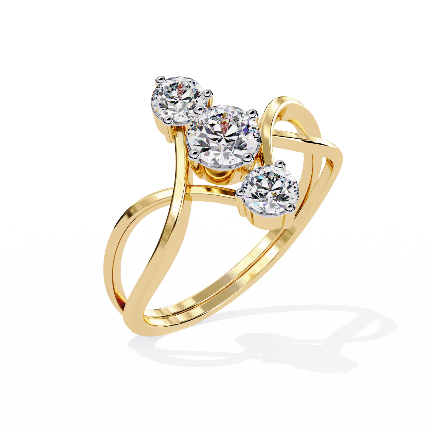 Modern Trio-Diamond Bypass Gold Ring - 0.65 Ct
