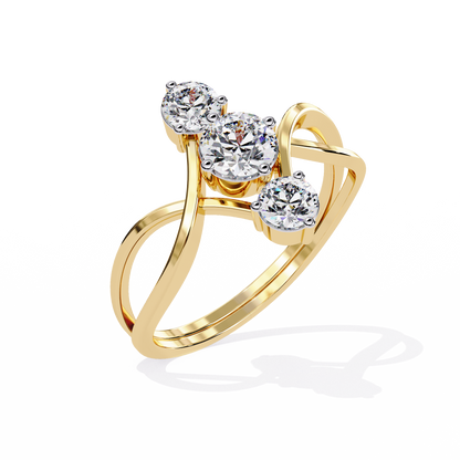 Modern Trio-Diamond Bypass Gold Ring - 0.65 Ct
