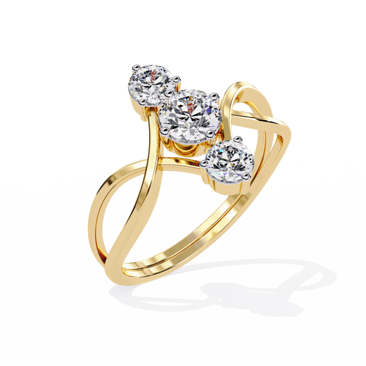 Modern Trio-Diamond Bypass Gold Ring - 0.65 Ct