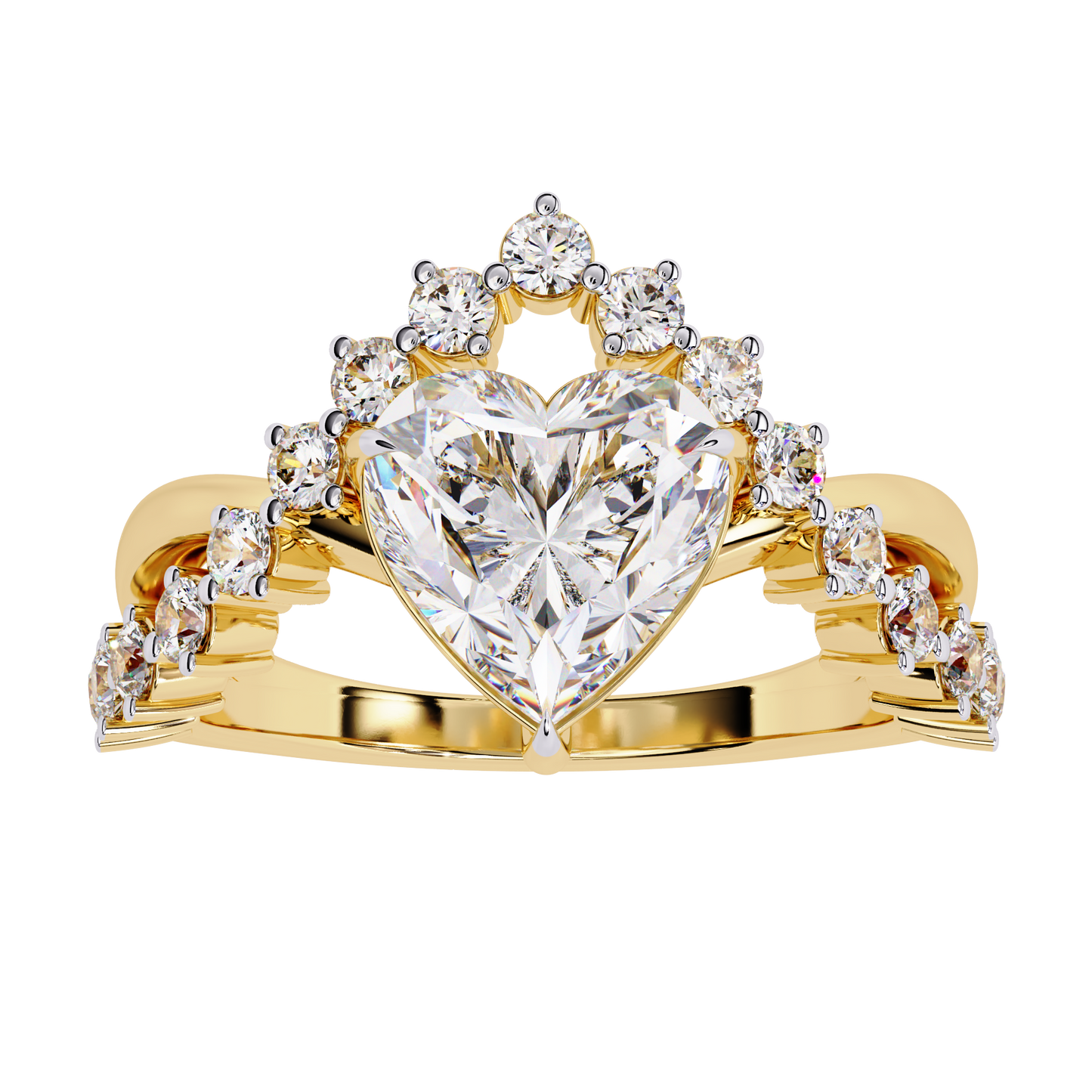 The Royal Heart Tiara Diamond Ring In Gold - 2.62 Ct