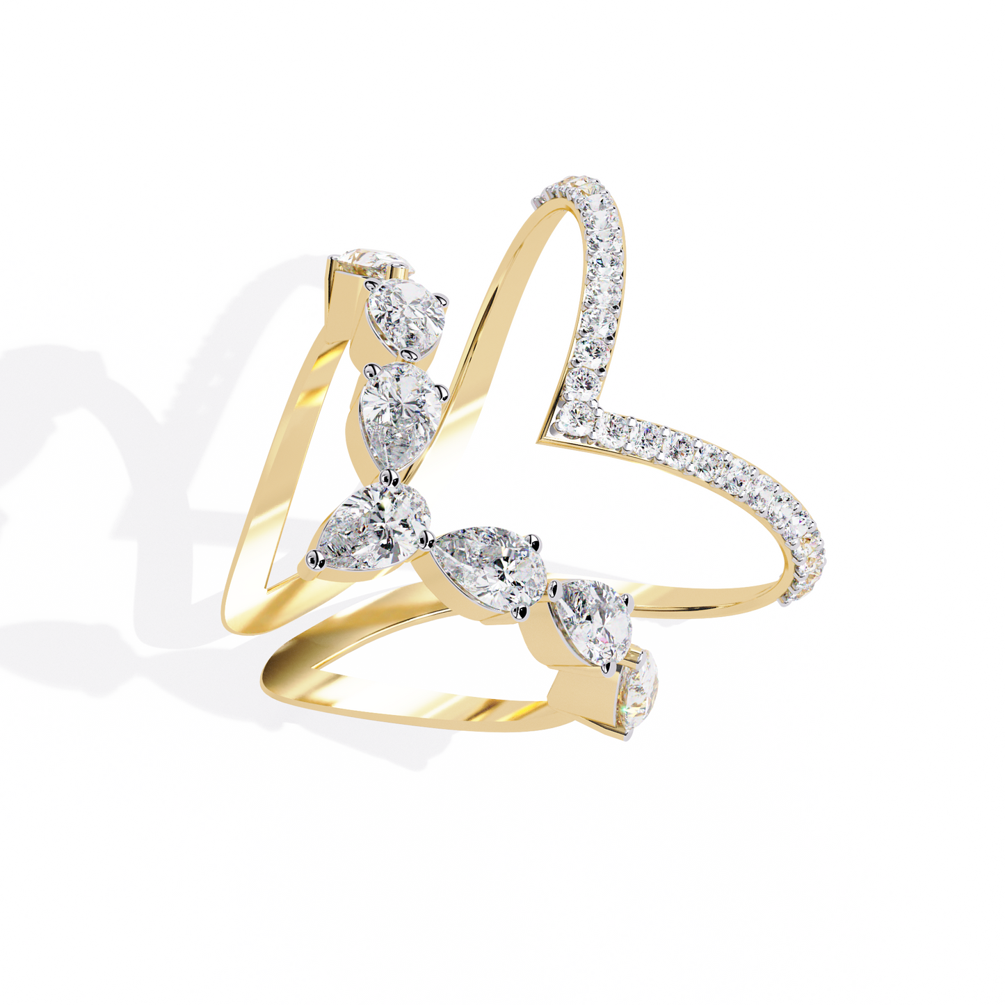 The Apex Statement: Diamond V-Shape Crown Ring in Yellow Gold - 1.42 Ct