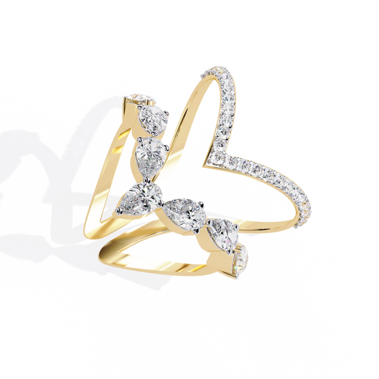The Apex Statement: Diamond V-Shape Crown Ring in Yellow Gold - 1.42 Ct
