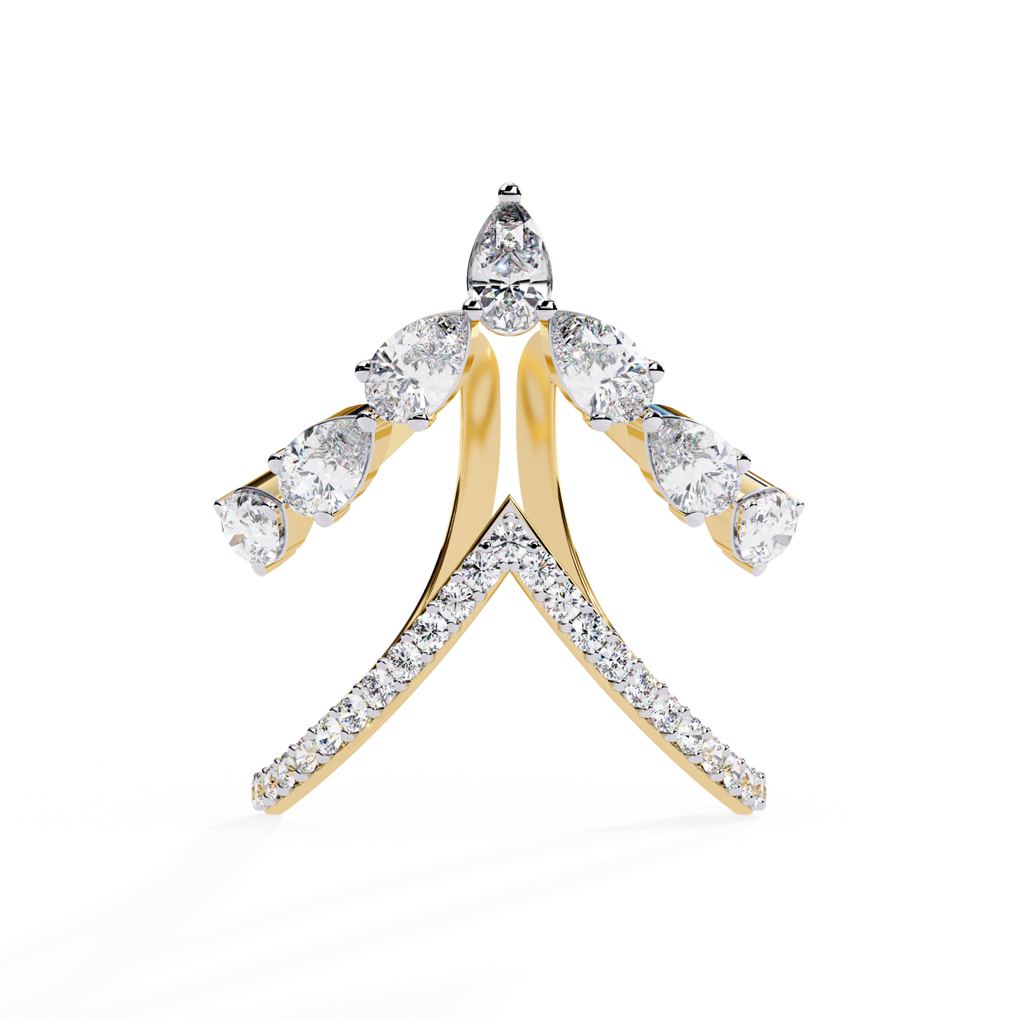 The Apex Statement: Diamond V-Shape Crown Ring in Yellow Gold - 1.42 Ct