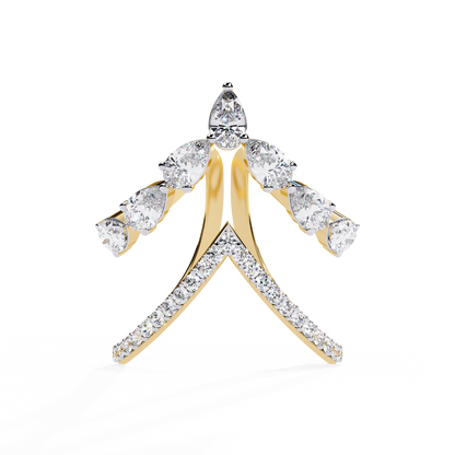 The Apex Statement: Diamond V-Shape Crown Ring in Yellow Gold - 1.42 Ct