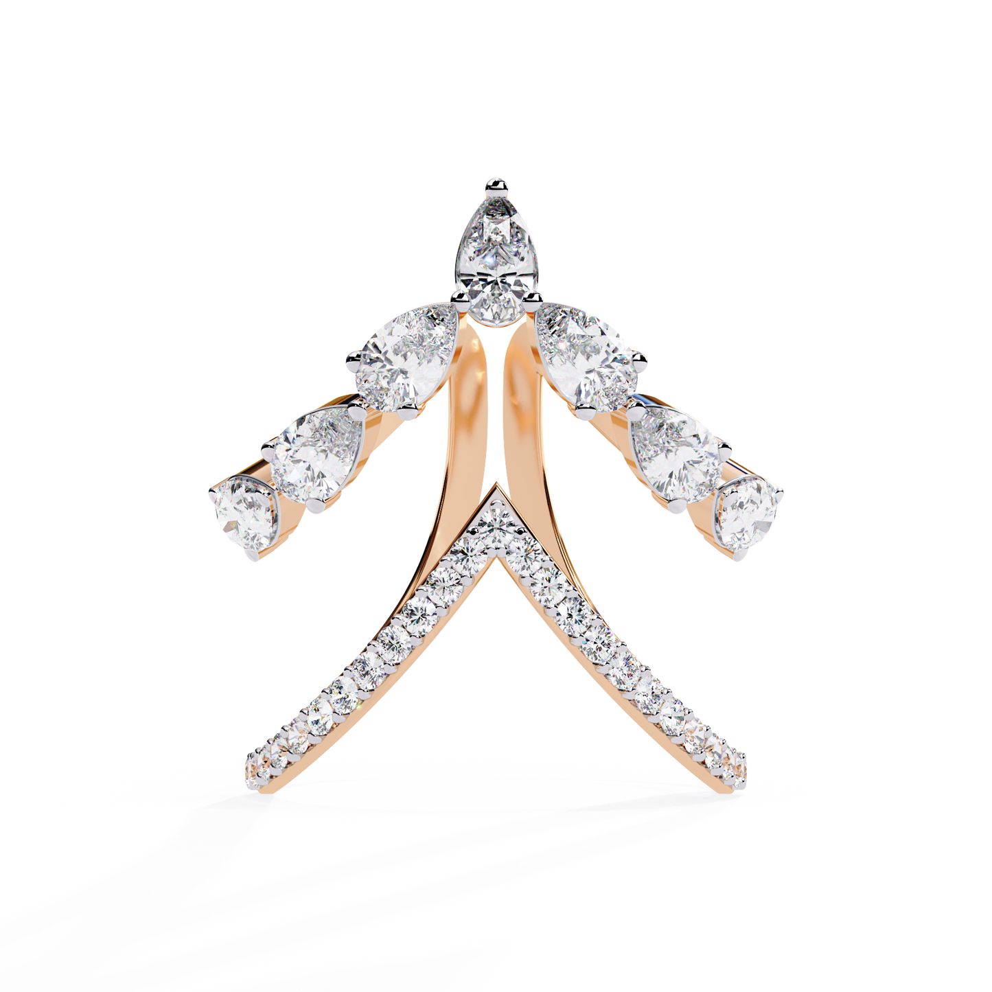 The Apex Statement: Diamond V-Shape Crown Ring in Yellow Gold - 1.42 Ct