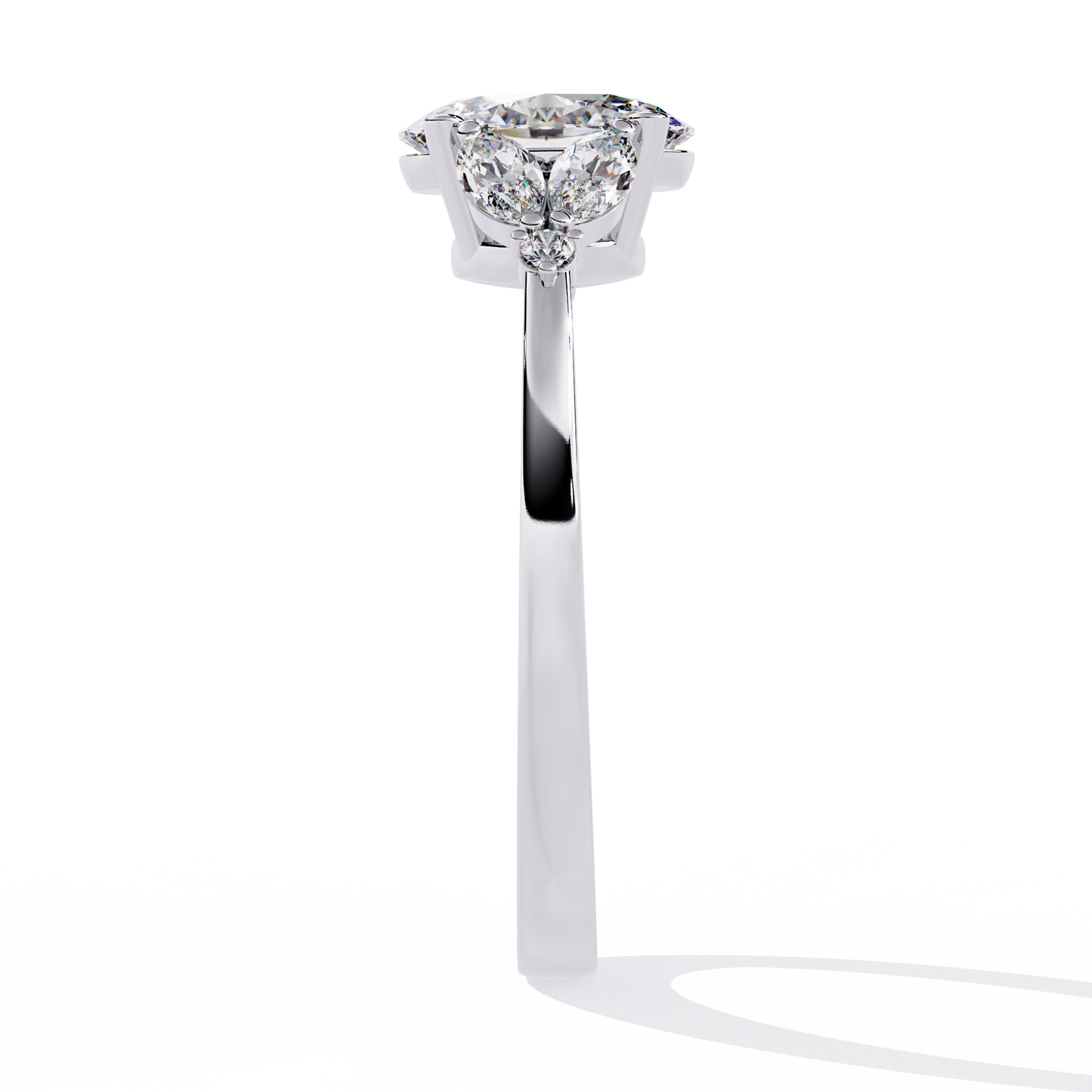 Oval Diamond Engagement Ring with Marquise Side Stones In Gold - 1.37 Ct
