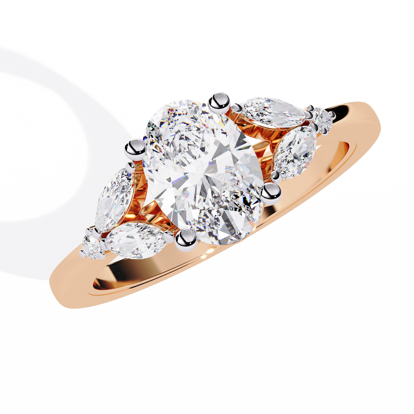Oval Diamond Engagement Ring with Marquise Side Stones In Gold - 1.37 Ct