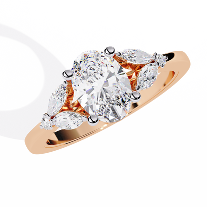 Oval Diamond Engagement Ring with Marquise Side Stones In Gold - 1.37 Ct