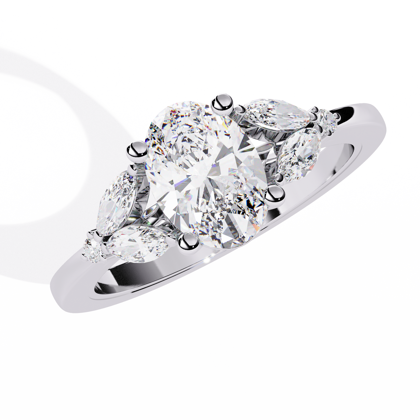 Oval Diamond Engagement Ring with Marquise Side Stones In Gold - 1.37 Ct