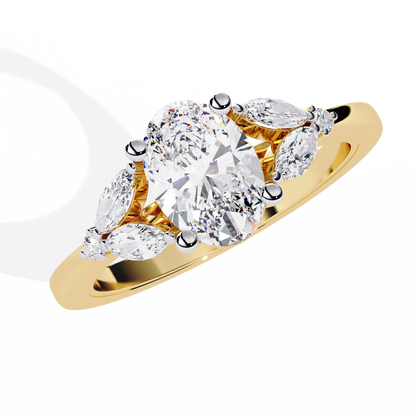 Oval Diamond Engagement Ring with Marquise Side Stones In Gold - 1.37 Ct