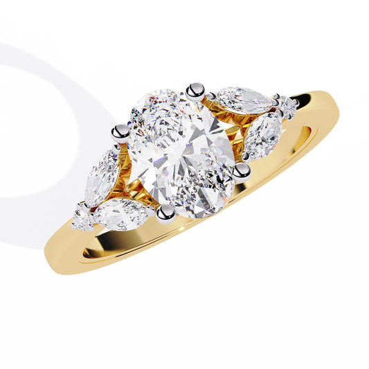 Oval Diamond Engagement Ring with Marquise Side Stones In Gold - 1.37 Ct