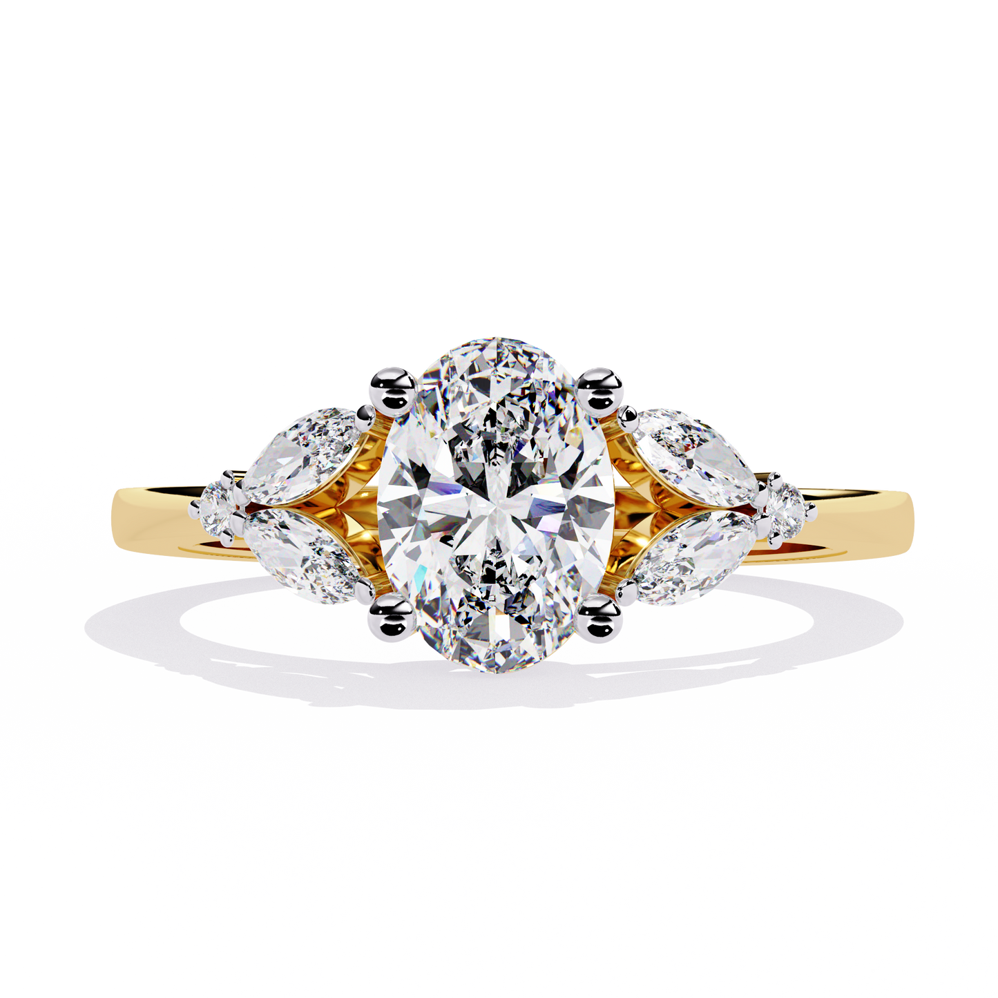 Oval Diamond Engagement Ring with Marquise Side Stones In Gold - 1.37 Ct