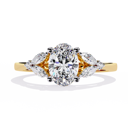 Oval Diamond Engagement Ring with Marquise Side Stones In Gold - 1.37 Ct
