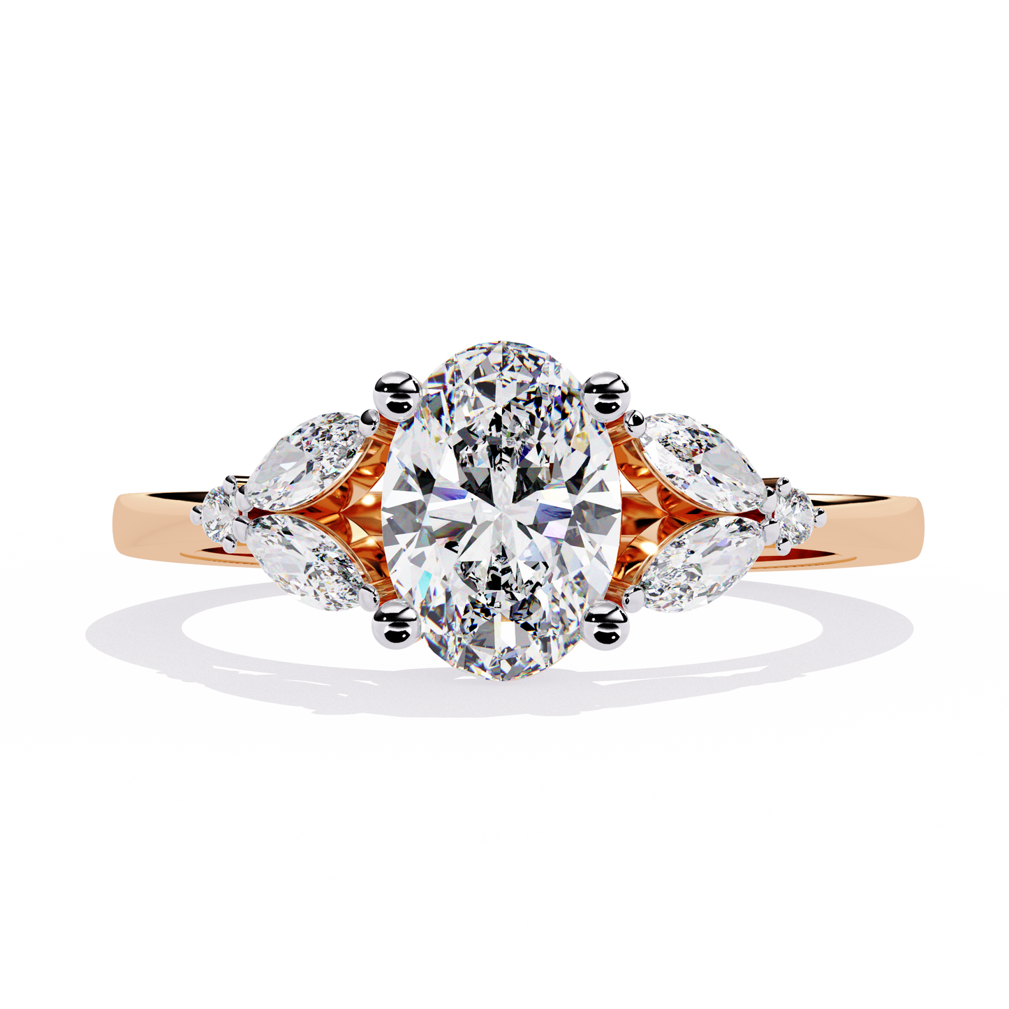 Oval Diamond Engagement Ring with Marquise Side Stones In Gold - 1.37 Ct