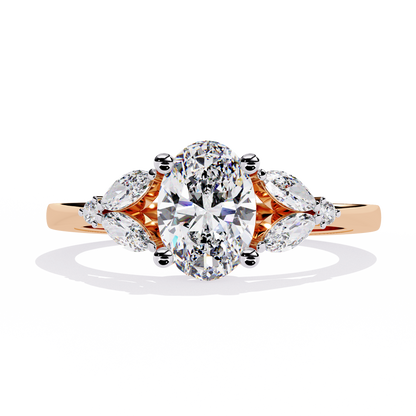 Oval Diamond Engagement Ring with Marquise Side Stones In Gold - 1.37 Ct
