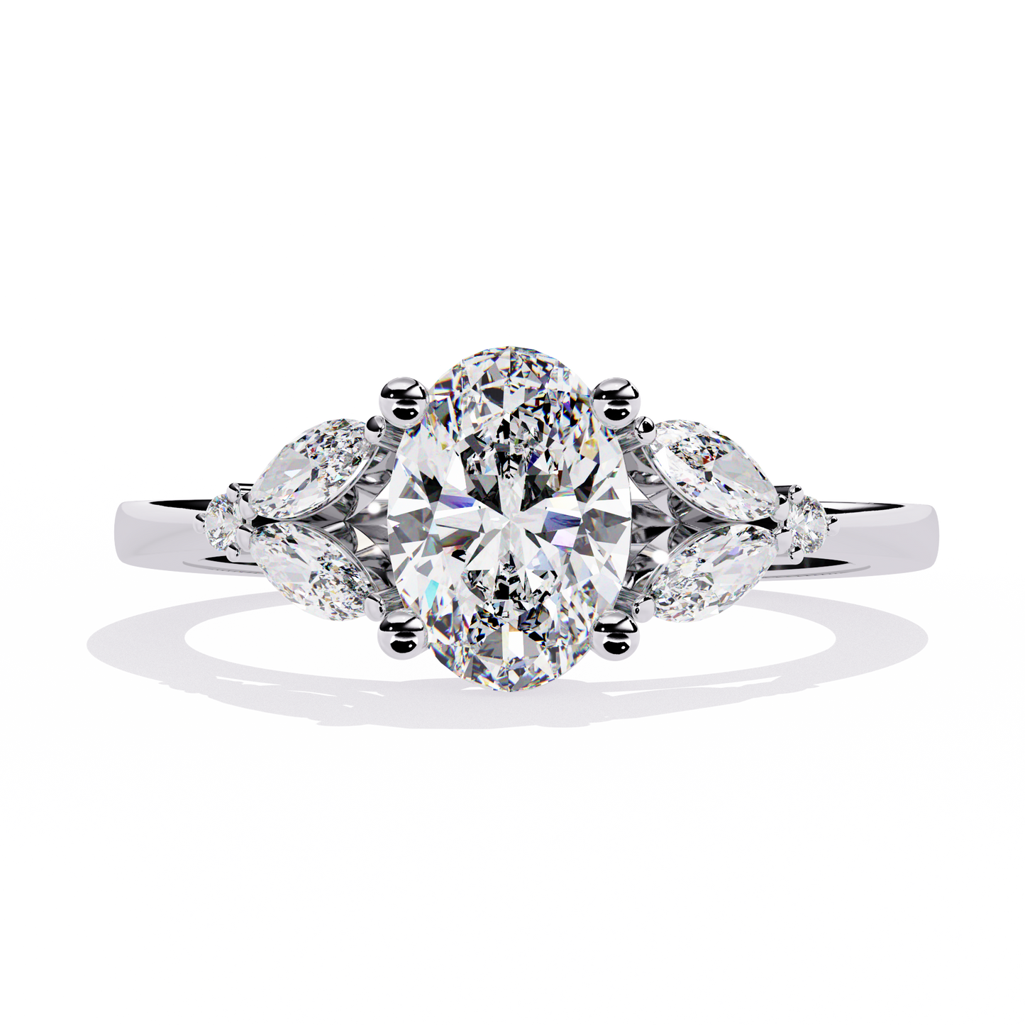 Oval Diamond Engagement Ring with Marquise Side Stones In Gold - 1.37 Ct