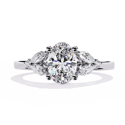 Oval Diamond Engagement Ring with Marquise Side Stones In Gold - 1.37 Ct