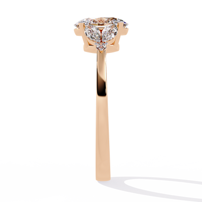 Oval Diamond Engagement Ring with Marquise Side Stones In Gold - 1.37 Ct