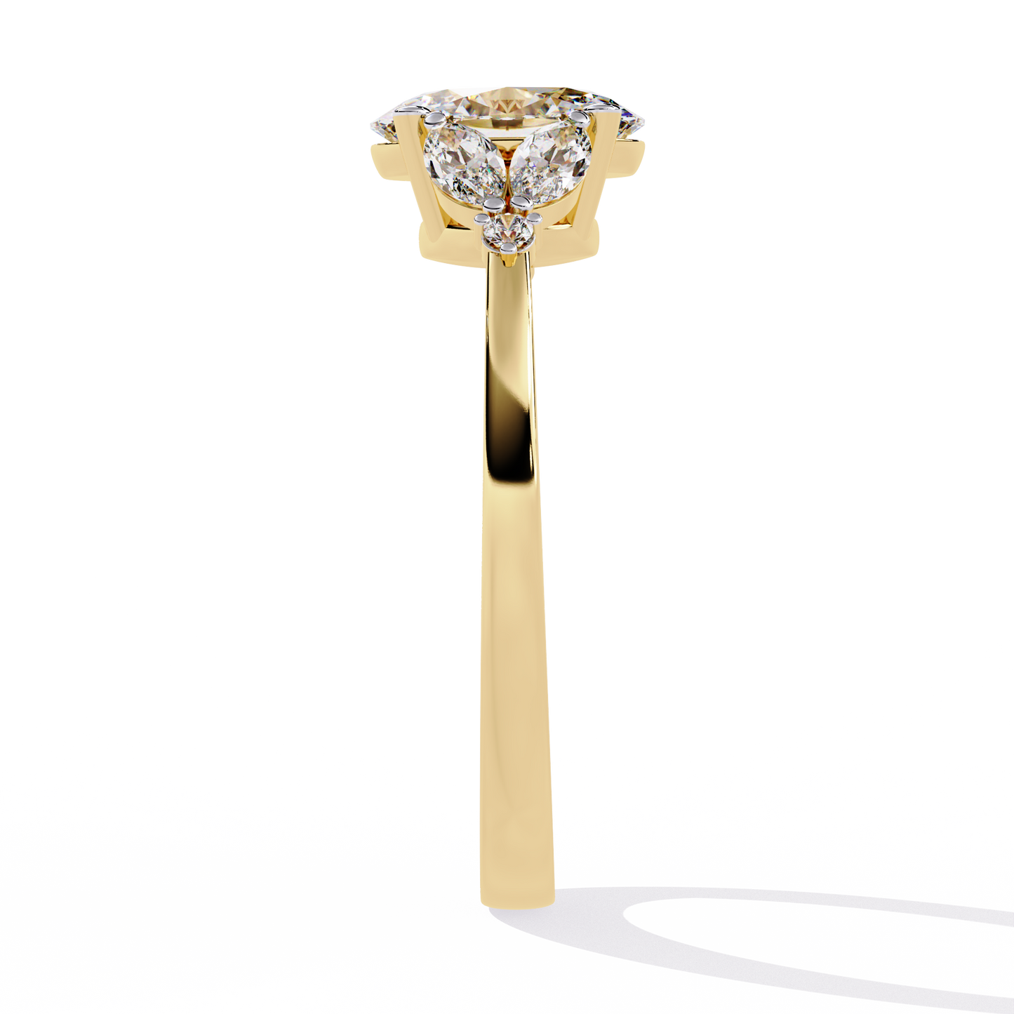 Oval Diamond Engagement Ring with Marquise Side Stones In Gold - 1.37 Ct