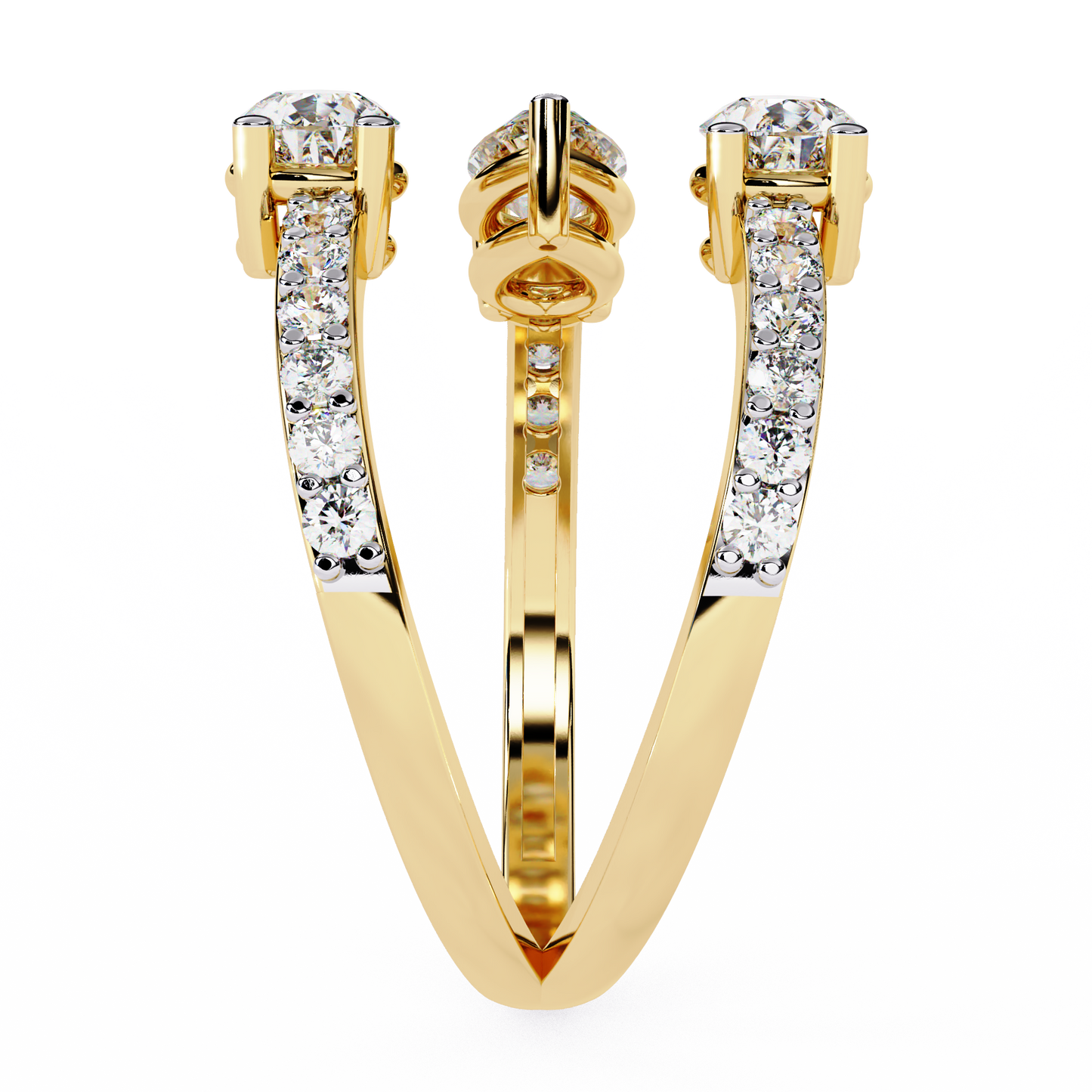 Open-Cuff Three-Stone Pear Diamond Ring In Gold - 1.34 Ct