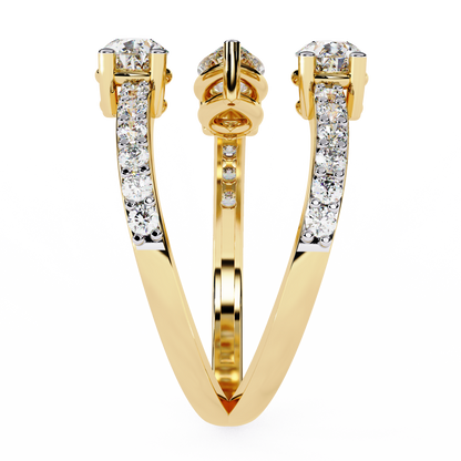 Open-Cuff Three-Stone Pear Diamond Ring In Gold - 1.34 Ct