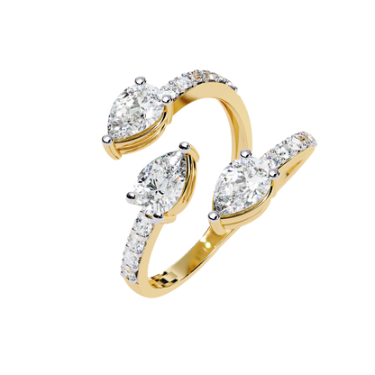 Open-Cuff Three-Stone Pear Diamond Ring In Gold - 1.34 Ct
