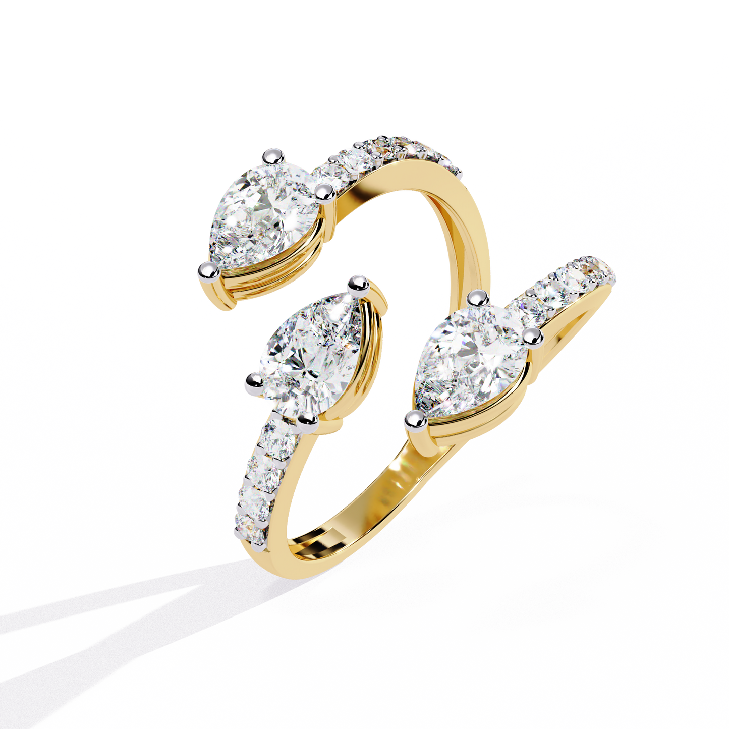Open-Cuff Three-Stone Pear Diamond Ring In Gold - 1.34 Ct