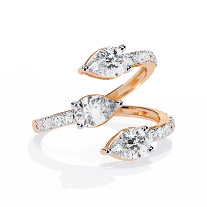 Open-Cuff Three-Stone Pear Diamond Ring In Gold - 1.34 Ct