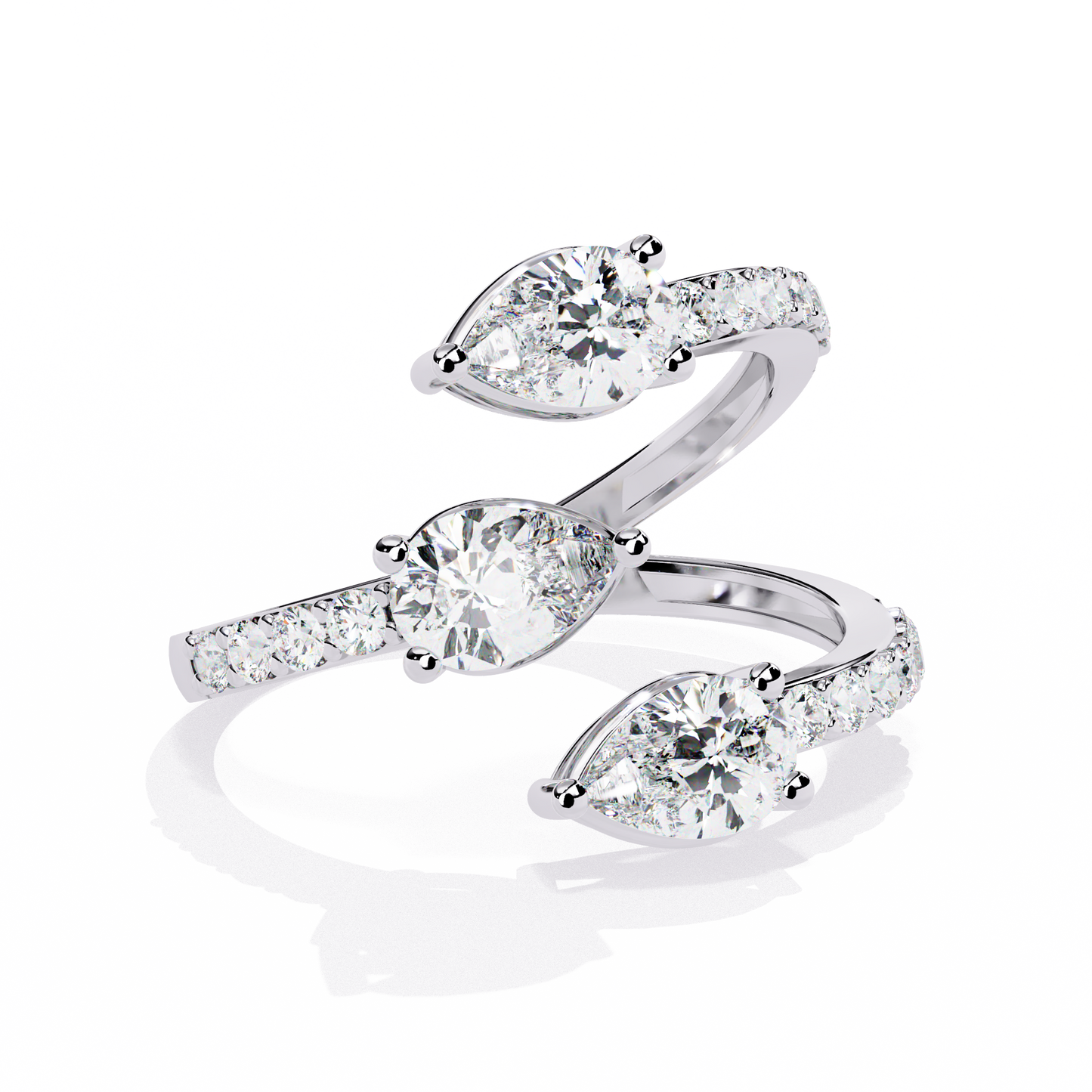 Open-Cuff Three-Stone Pear Diamond Ring In Gold - 1.34 Ct