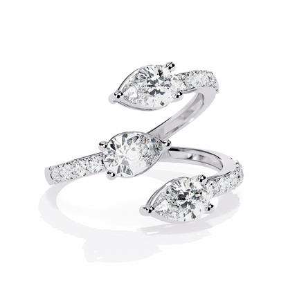 Open-Cuff Three-Stone Pear Diamond Ring In Gold - 1.34 Ct