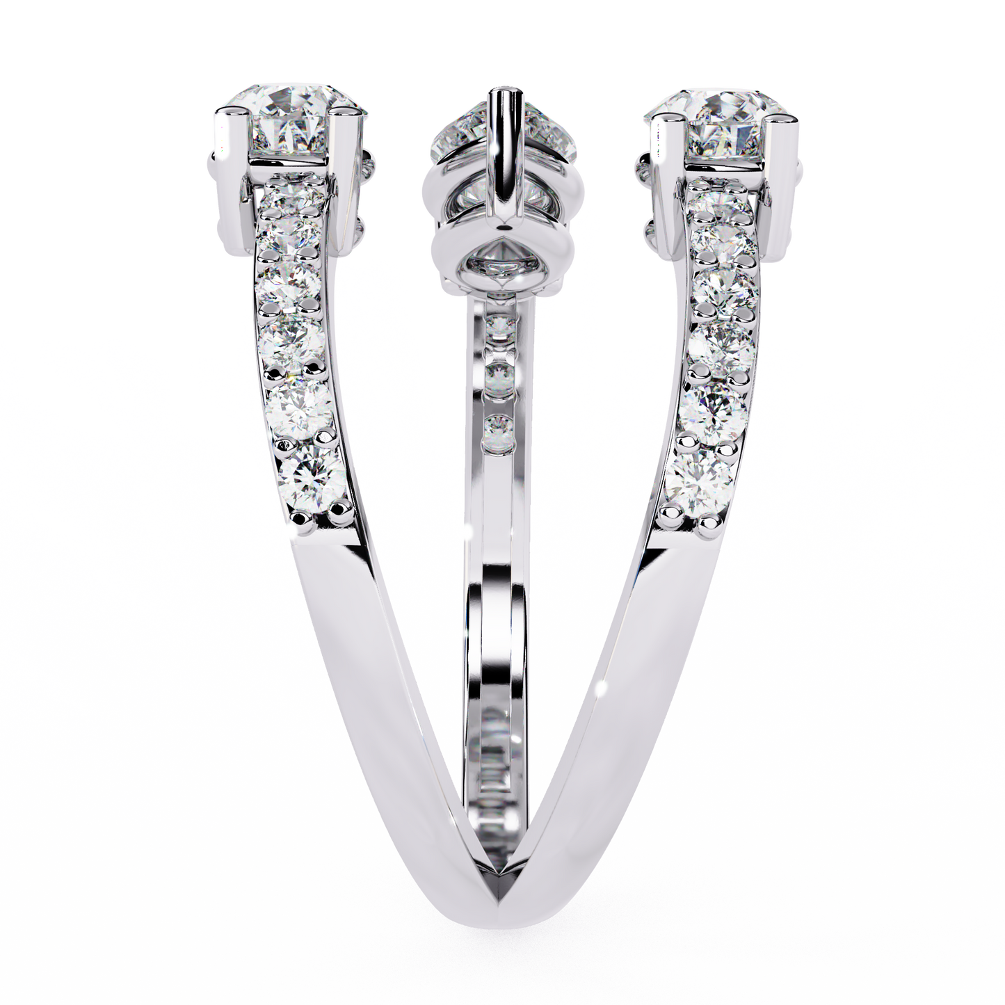 Open-Cuff Three-Stone Pear Diamond Ring In Gold - 1.34 Ct