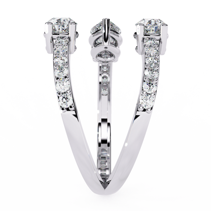 Open-Cuff Three-Stone Pear Diamond Ring In Gold - 1.34 Ct
