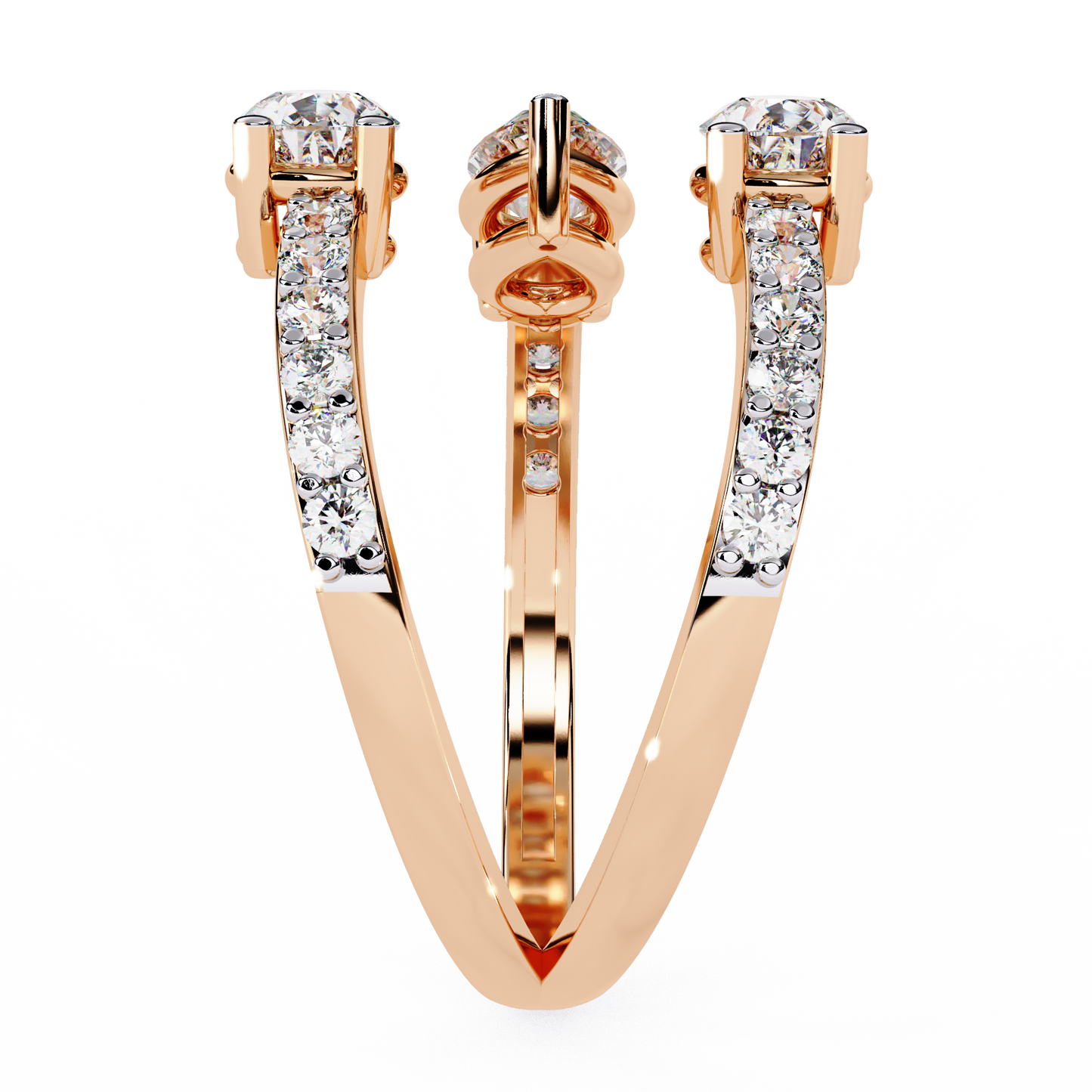 Open-Cuff Three-Stone Pear Diamond Ring In Gold - 1.34 Ct