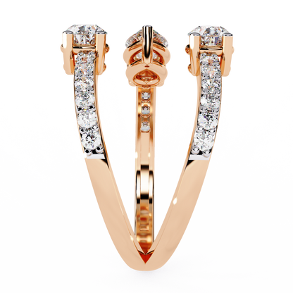 Open-Cuff Three-Stone Pear Diamond Ring In Gold - 1.34 Ct