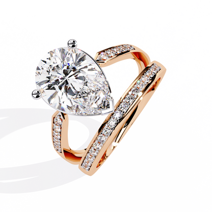 Pear-Shaped Diamond Solitaire with Pave Enhancer Band in Gold - 5.78 Ct