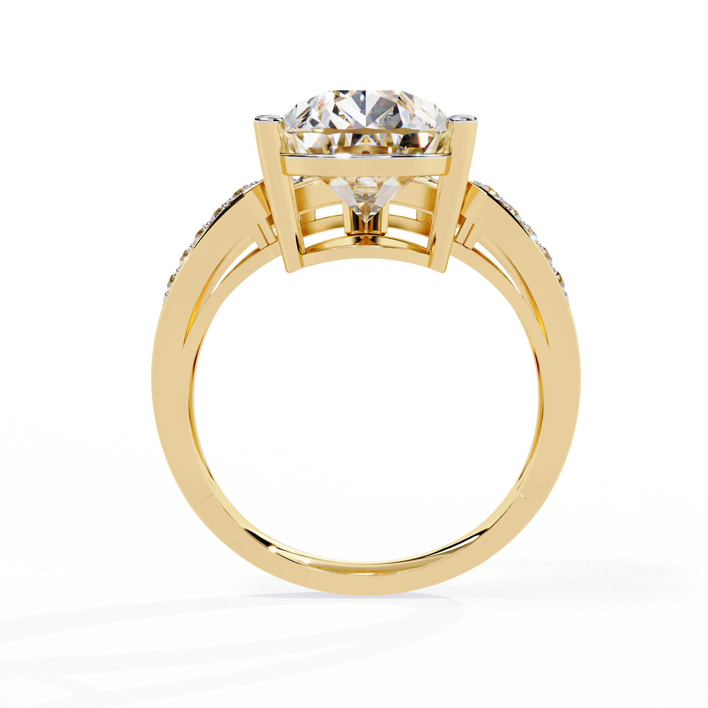 Pear-Shaped Diamond Solitaire with Pave Enhancer Band in Gold - 5.78 Ct