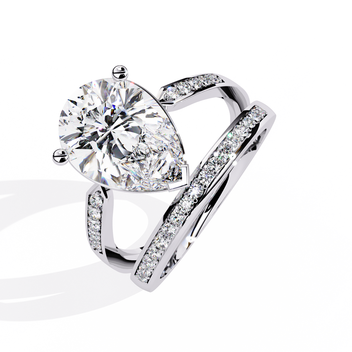 Pear-Shaped Diamond Solitaire with Pave Enhancer Band in Gold - 5.78 Ct